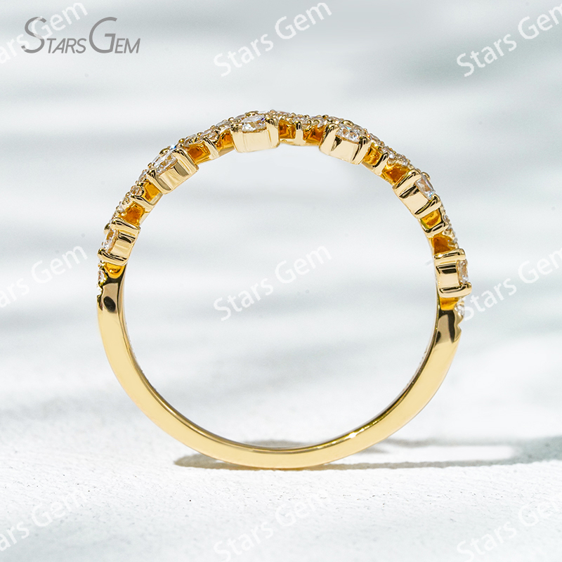 2mm Round Brilliant Cut Lab Grown Diamond 18K Gold Half circle Diamond Eternity Ring