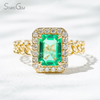 6×8mm Octagon Emerald Cut Lab Grown Emerald 18K Yellow Gold Halo Engagement Ring