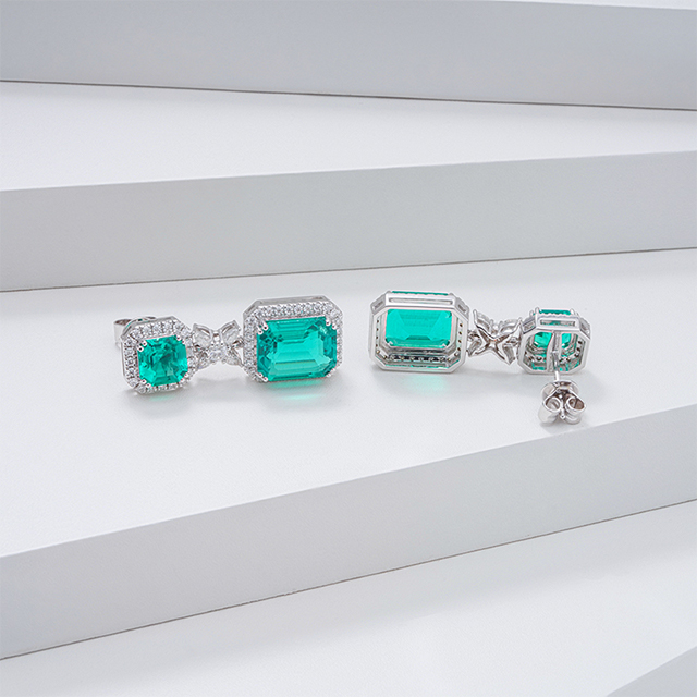 14K Gold Octagon Emerald Cut and Asscher Cut Lab Grown Gemstones Diamond Earrings