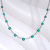 14K White Gold Round Brilliant Cut Lab Grown Emerald and Moissanite Diamond Necklace 