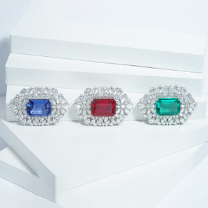 14K White Gold Emerald Cut Lab Grown Gemstones Diamond Pendants