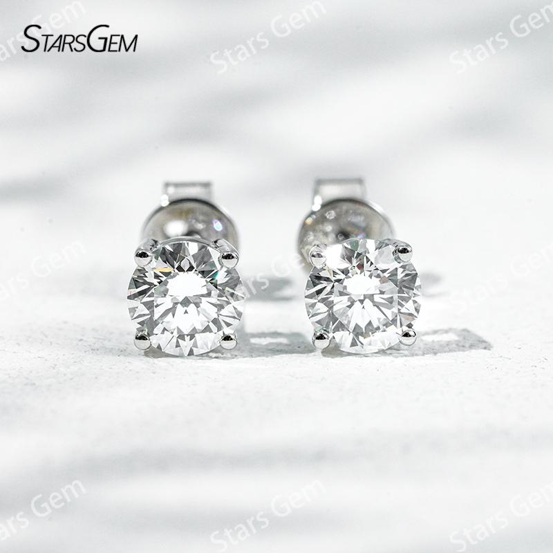 Starsgem Different Sizes Round Brilliant Cut Lab Grown Diamond 10K Gold Diamond Stud Earrings