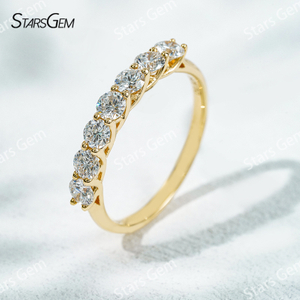 Starsgem 3.3mm Round Brilliant Cut Lab Grown Diamond 10K Gold Half Circle Diamond Eternity Ring