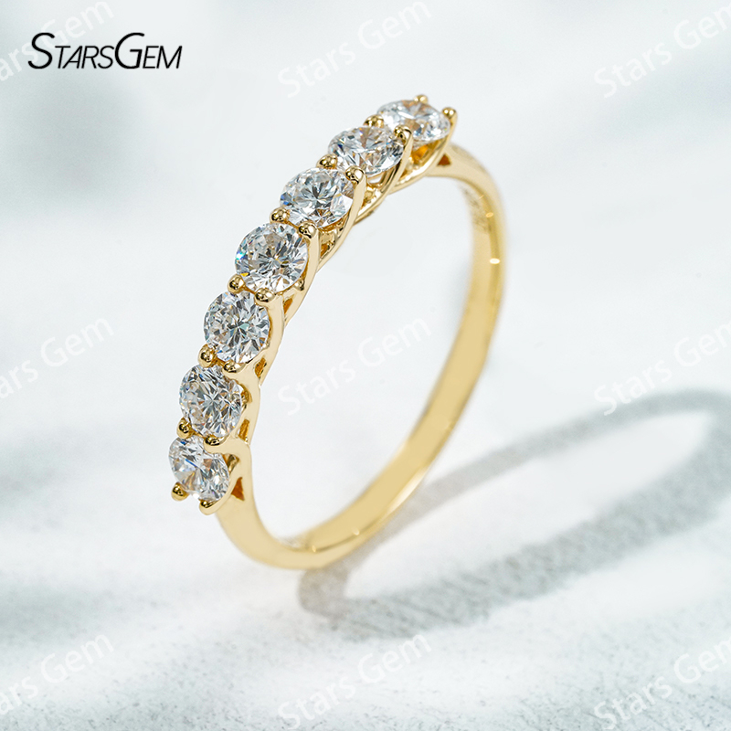 Starsgem 3.3mm Round Brilliant Cut Lab Grown Diamond 10K Gold Half Circle Diamond Eternity Ring