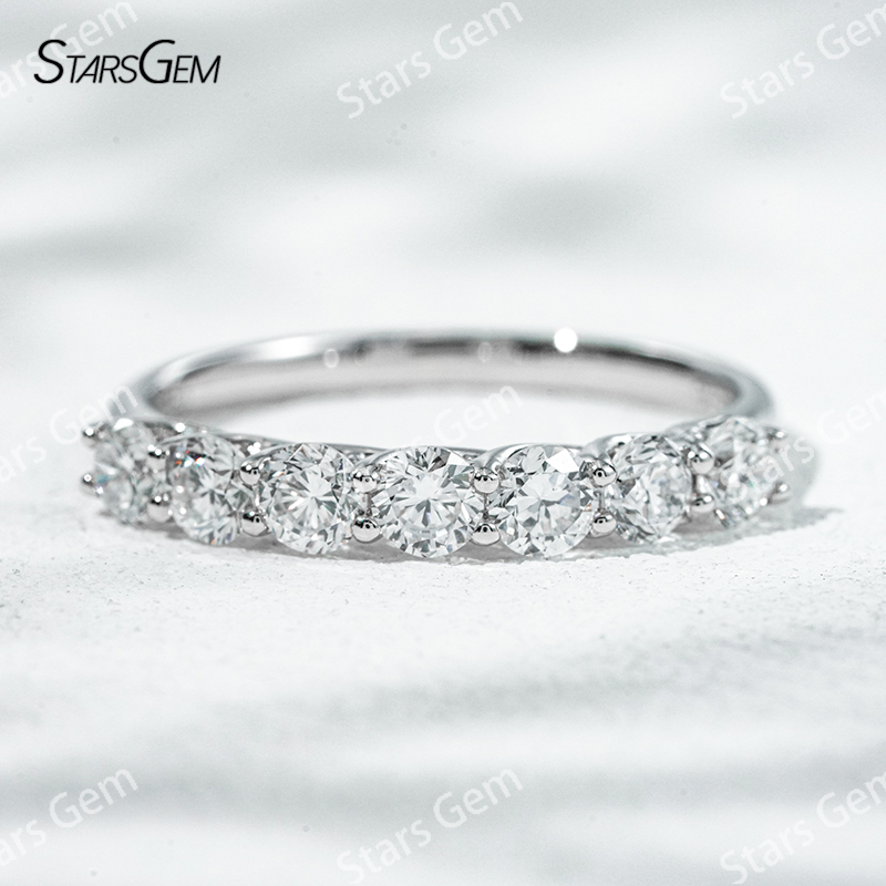Starsgem 3.3mm Round Brilliant Cut Lab Grown Diamond 10K Gold Half Circle Diamond Eternity Ring