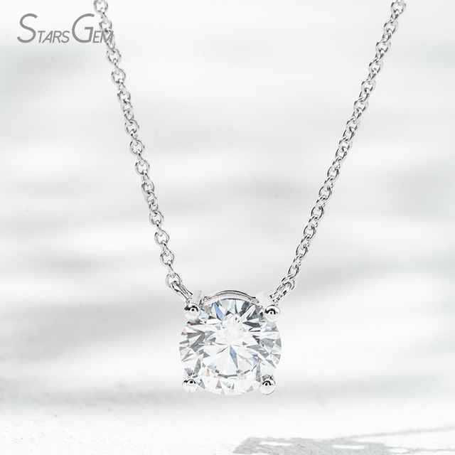 Starsgem Different Sizes Round Brilliant Cut Lab Grown Diamond 4 Prongs 10K Gold Diamond Pendant Necklace