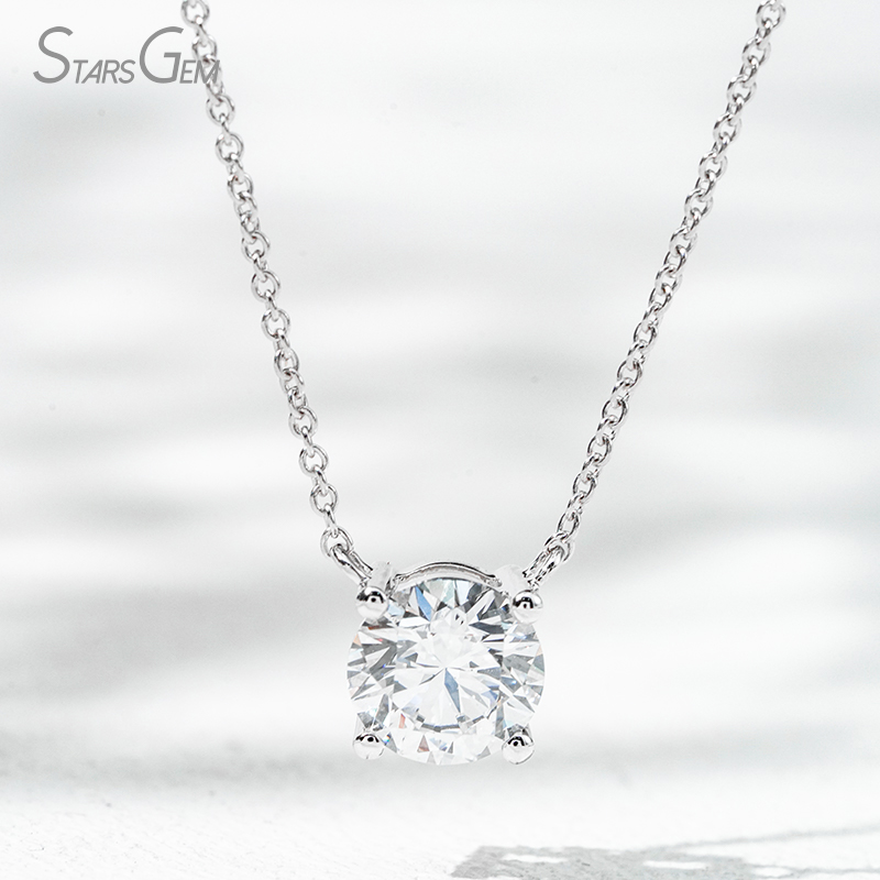 Starsgem Different Sizes Round Brilliant Cut Lab Grown Diamond 4 Prongs 10K Gold Diamond Pendant Necklace