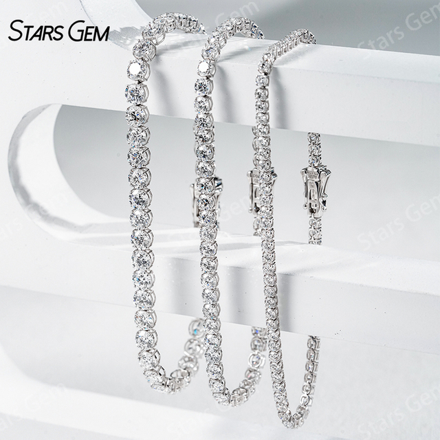 StarsGem 1.4-4.1mm Round Brilliant Cut Lab Grown Diamond 10K Gold Tennis Bracelets