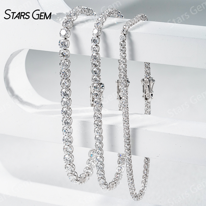 StarsGem 1.4-4.1mm Round Brilliant Cut Lab Grown Diamond 10K Gold Tennis Bracelets