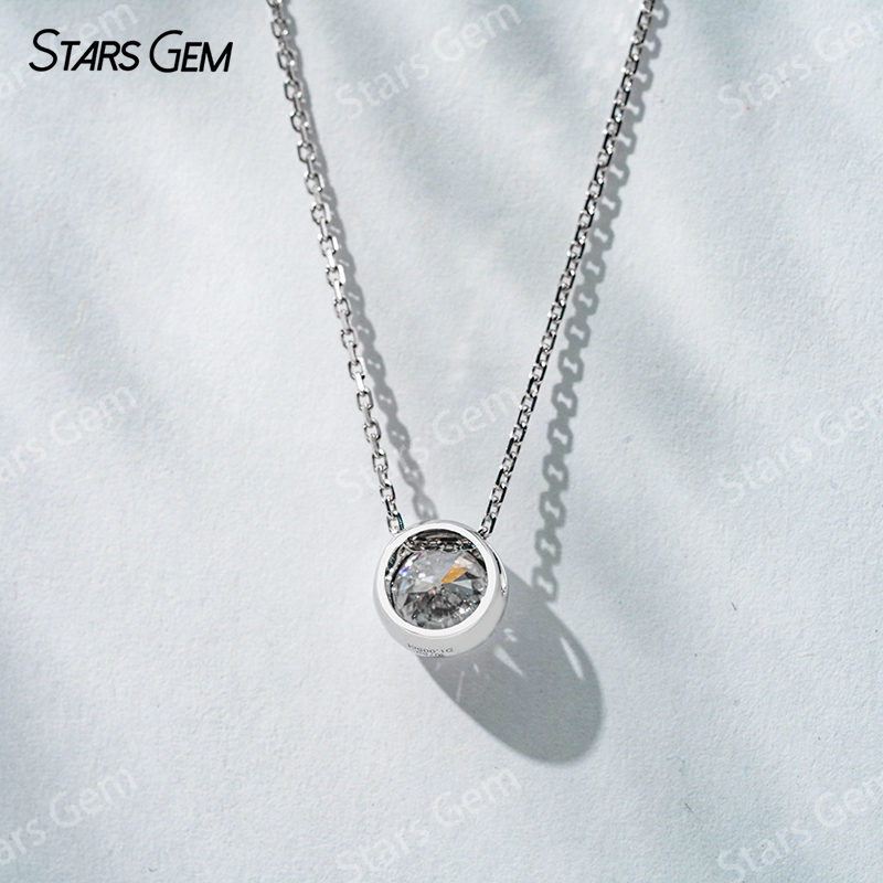 6.43mm Round Brilliant Cut Lab Diamond Bezel Set Pendant 18K Gold Diamond Necklaces