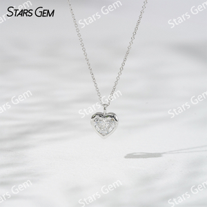 18K Solid White Gold 1CT Heart Cut Lab Grown Diamond Pendant Necklace For Women