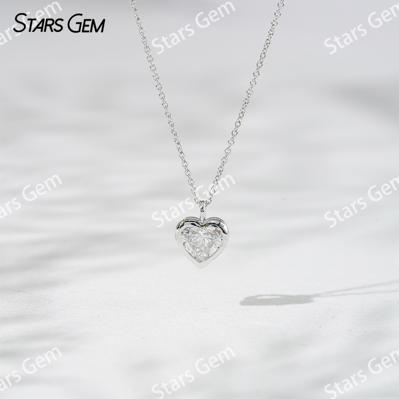 18K Solid White Gold 1CT Heart Cut Lab Grown Diamond Pendant Necklace For Women