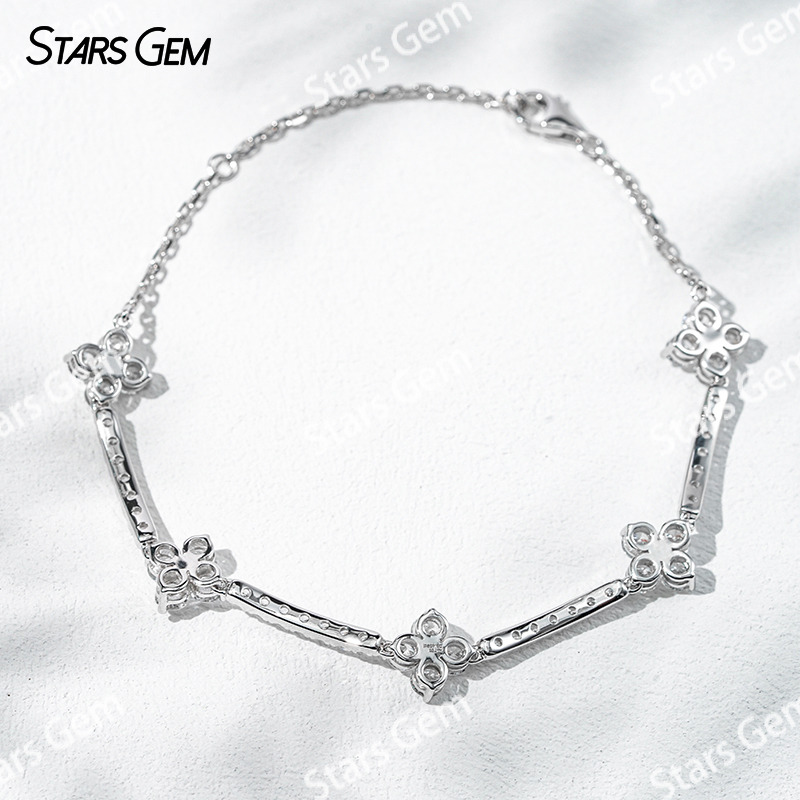 18K Solid Gold Flower Shape 3.2mm Round Brilliant Cut Lab Diamond Bracelet