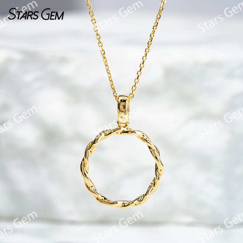 1.0mm Round Brilliant Cut DEF VS Lab Grown Diamond Circle Shape Pendant 18K Gold Necklace