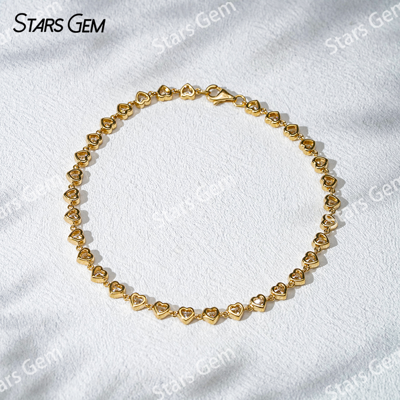 18K Gold 3*3mm Heart Cut Lab Grown Diamond Bezel Set Diamond Bracelet