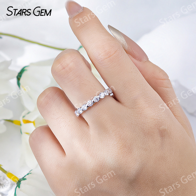 3mm Round Brilliant Cut Moissanite S925 Sterling Silver Diamond Eternity Ring
