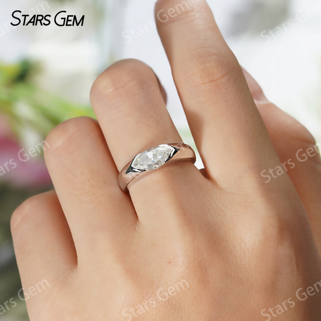 5×10mm Marquise Cut Moissanite S925 Sterling Silver Solitaire Engagement Ring