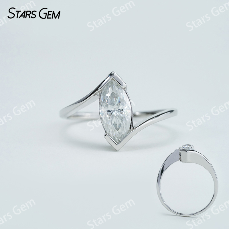 5×10mm Marquise Cut Moissanite Tension Set S925 Sterling Silver Solitaire Engagement Ring