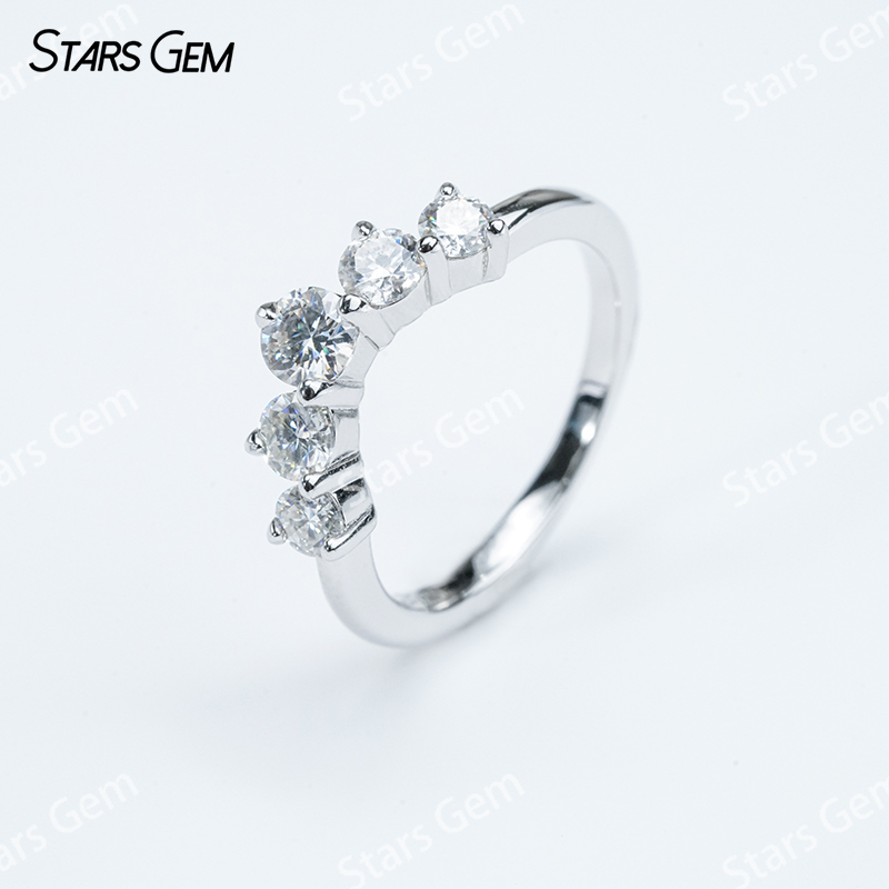 4mm Round Brilliant Cut Moissanite S925 Sterling Silver Five Stone Diamond Ring