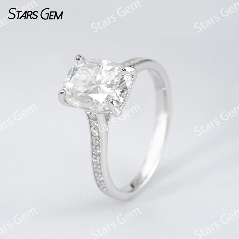 7×9mm Cushion Cut Moissanite S925 Sterling Silver Pave Engagement Ring
