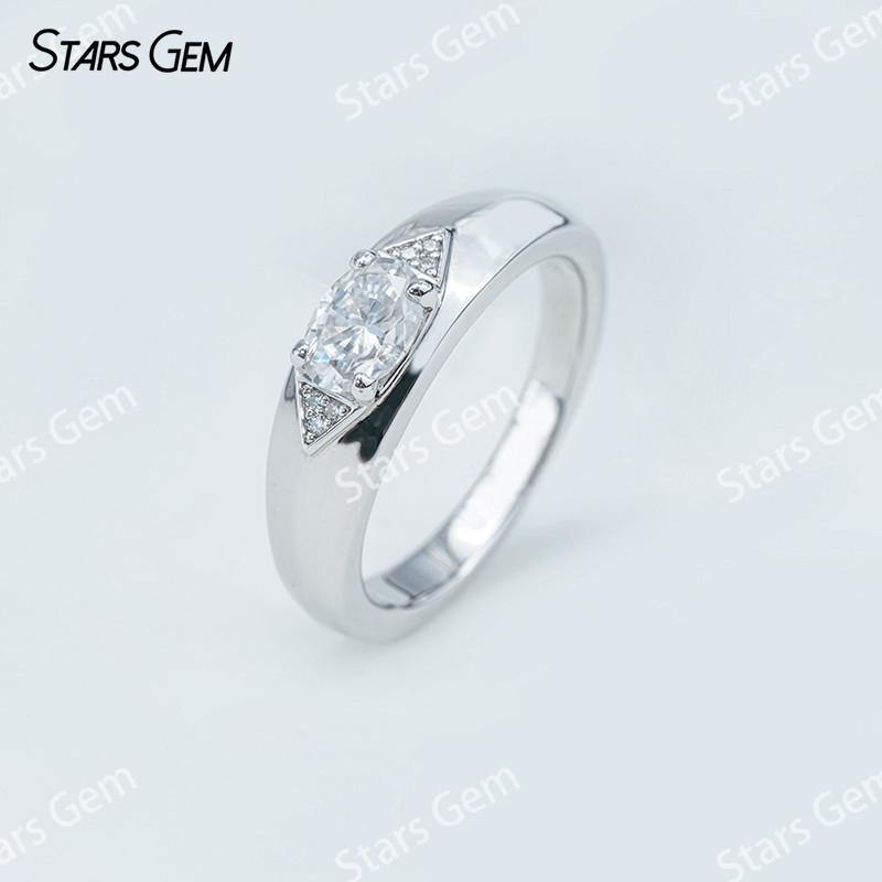 5×7mm Oval Cut Moissanite With Side Moissanite S925 Sterling Silver Engagement Ring