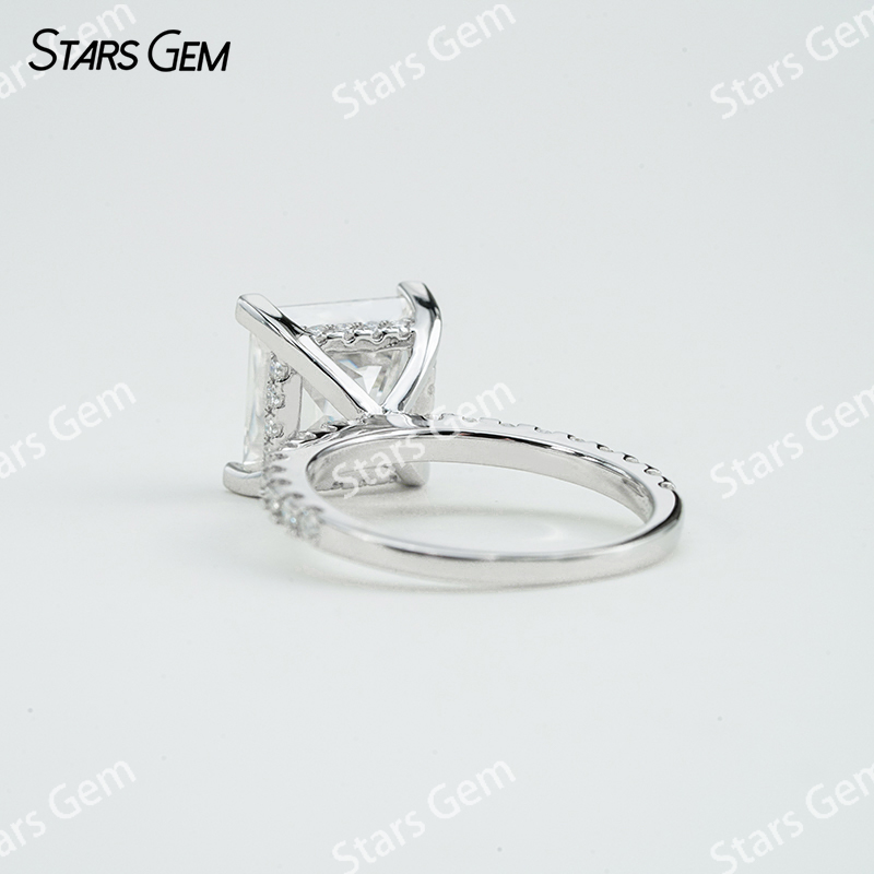 9.5×9.5mm Princess Cut Moissanite S925 Sterling Silver Pave Engagement Ring
