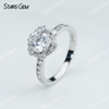 7.5mm Round Brilliant Cut Moissanite S925 Sterling Silver Hexagonal Shape Design Halo Engagement Ring