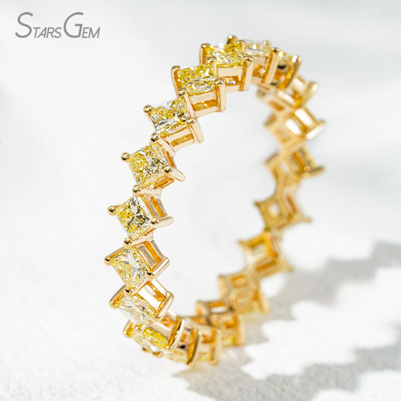 2.3×2.3mm Princess Cut Yellow Lab Grown Diamond 18K Yellow Gold Diamond Eternity Ring