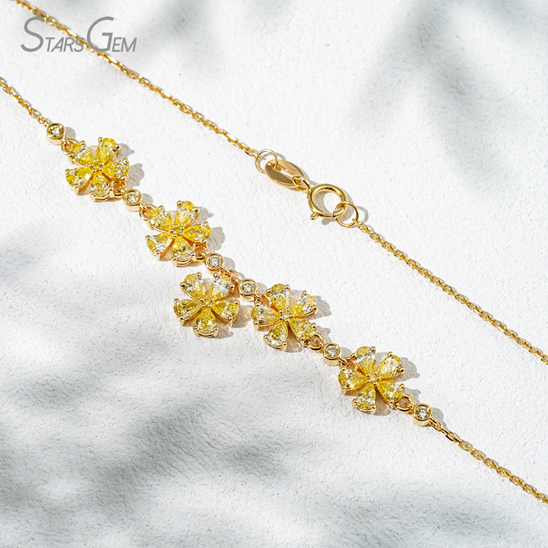 2.5×3.5mm Pear Cut Yellow Lab Grown Diamond 18K Yellow Gold Floral Design Diamond Necklace