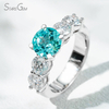 8mm Round Brilliant Cut Lab Grown Paraiba Sapphire With Side Moissanite 14K White Gold Engagement Ring