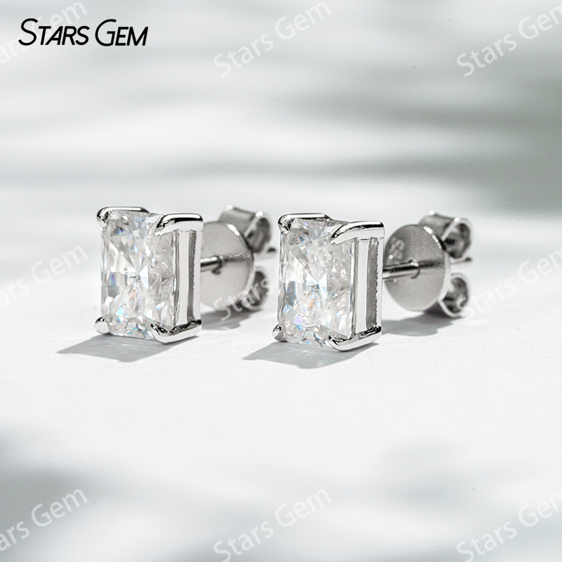 5×7mm Radiant Cut Moissanite S925 Sterling Silver Diamond Stud Earrings