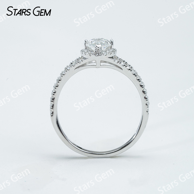 5×10mm Marquise Cut Moissanite S925 Sterling Silver Halo Engagement Ring