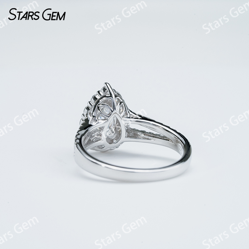 5×8mm Pear Cut Moissanite S925 Sterling Silver Halo Engagement Ring