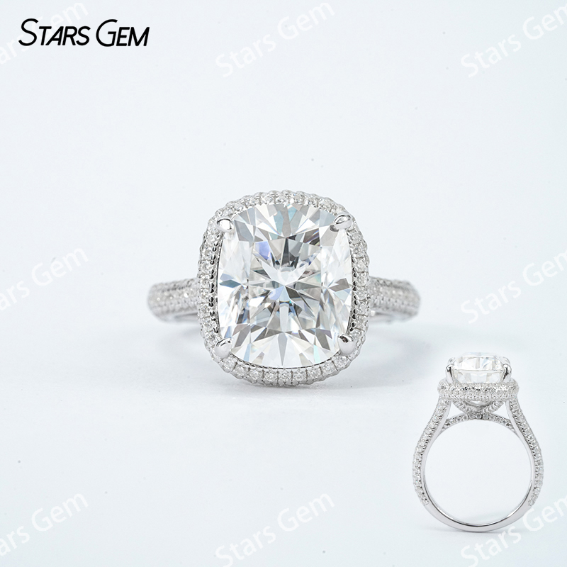 9×11mm Long Cushion Cut Moissanite S925 Sterling Silver Halo Engagement Ring