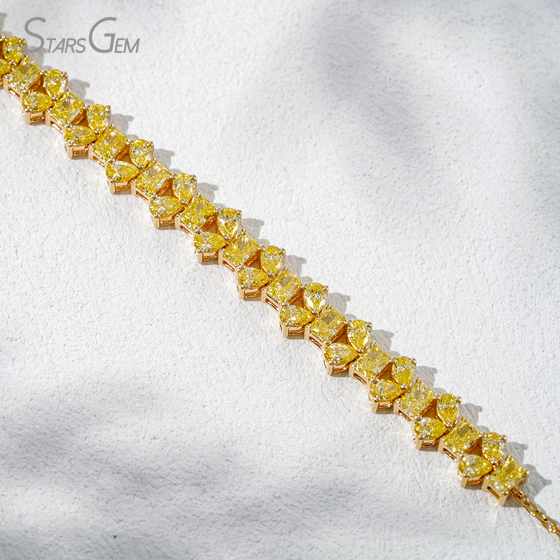 2.5×3.5mm Radiant Cut & Pear Cut Yellow Lab Grown Diamond 18K Yellow Gold Diamond Bracelet