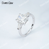 6×8mm Radiant Cut Moissanite 4 Prongs S925 Sterling Silver Three Stone Engagement Ring