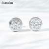 5mm & 6.5mm Round Brilliant Cut Moissanite Bezel Set S925 Sterling Silver Diamond Stud Earrings