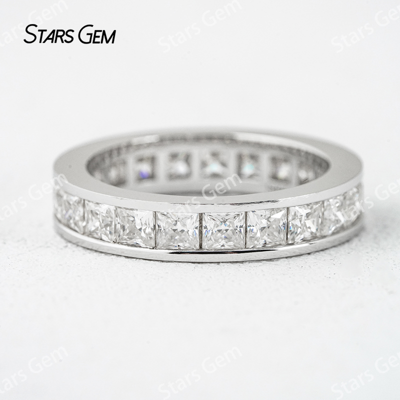3×3mm Princess Cut Moissanite S925 Sterling Silver Diamond Eternity Ring