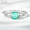 5×5mm Sugar Loaf Cut Lab Grown Emerald 18K Gold Pave Engagement Ring