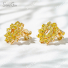 2.3×4.3mm Marquise Cut & 2×3mm Pear Cut Yellow Color Lab Grown Diamond Sunflower Design 18K Yellow Gold Diamond Stud Earrings