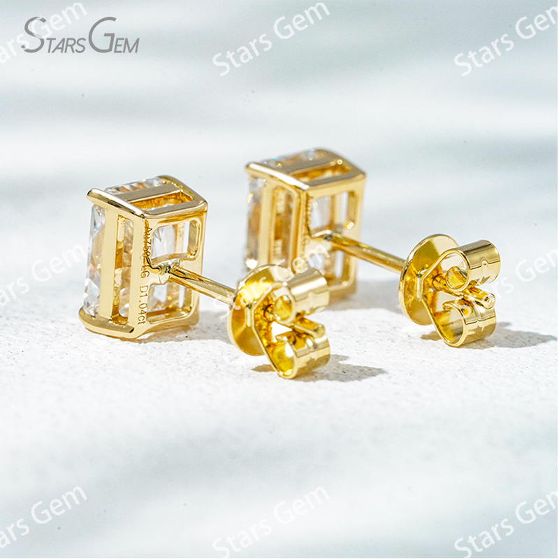 6.9×5mm Radiant Cut Lab Grown Diamond 4 Prongs 18K Gold Diamond Stud Earrings