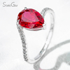 7×10mm Pear Cut Lab Grown Ruby 18K White Gold Pave Engagement Ring