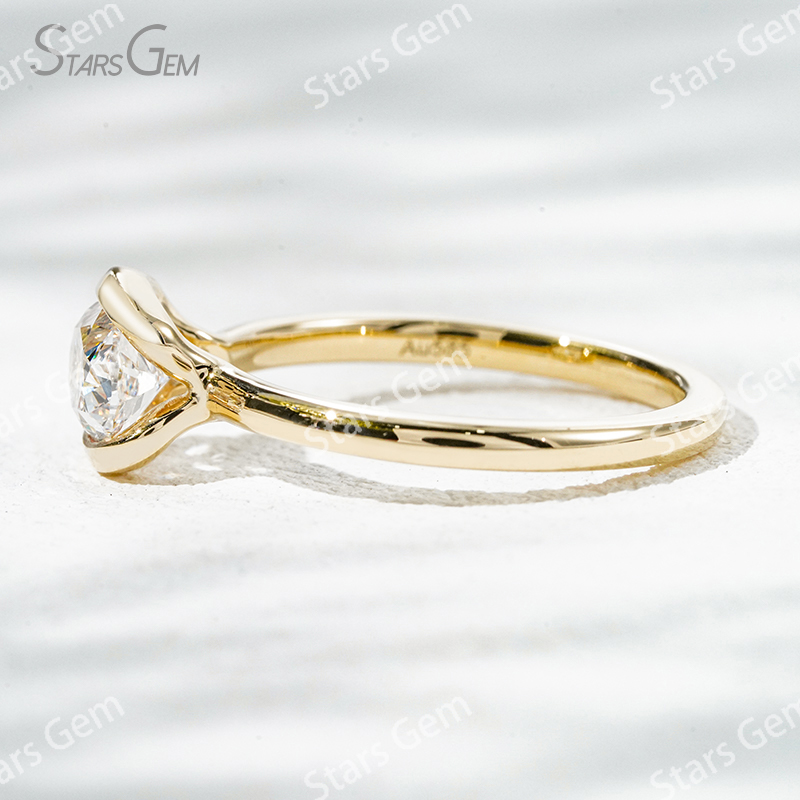 5.5×7.7mm Oval Cut Lab Grown Diamond 14K Yellow Gold Tension Set Solitaire Engagement Ring