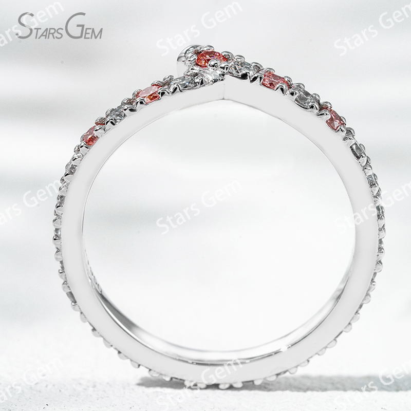 Custom Fancy Design Jewelry 1.8mm Round Brilliant Cut White Pink Lab Grown Diamond PT950 Diamond Eternity Ring
