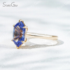 Custom Blue Gemstone Jewelry 6.58×12mm Special Cut Hexagon Shape Lab Grown Sapphire 14K Yellow Gold Solitaire Engagement Ring For Girls Women