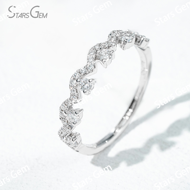 2mm Round Brilliant Cut Lab Grown Diamond 18K Gold Half circle Diamond Eternity Ring