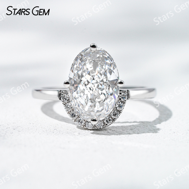 7.6×10.9mm Oval Cut Lab Grown Diamond With Side Diamond 18K White Gold Engagement Ring