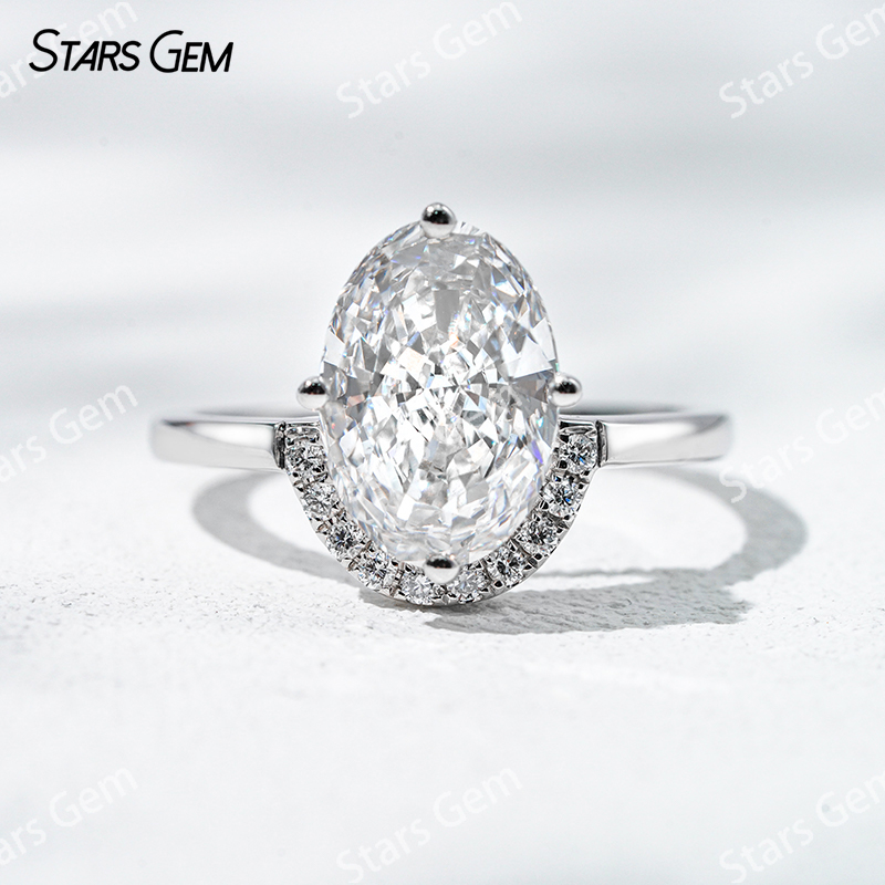 7.6×10.9mm Oval Cut Lab Grown Diamond With Side Diamond 18K White Gold Engagement Ring