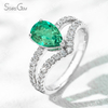 6×9mm Pear Cut Lab Grown Emerald 18K Gold Pave Engagement Ring