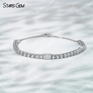 4×6mm Octagon Emerald Cut & 3.2mm Round Brilliant Cut Lab Grown Diamond 18K White Gold Diamond Bracelet